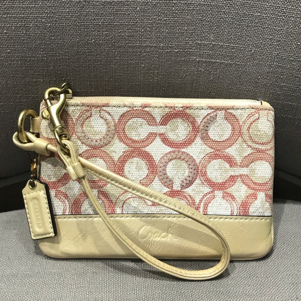 Coach cream/pink sequin sig wristlet